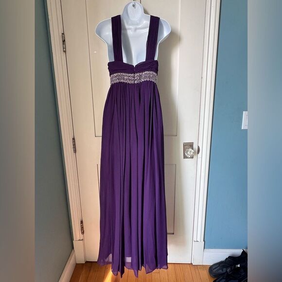 JS Boutique Beaded Chiffon Plum Halter Formal Bridesmaid Embellished Gown Sz 4 - Picture 13 of 13